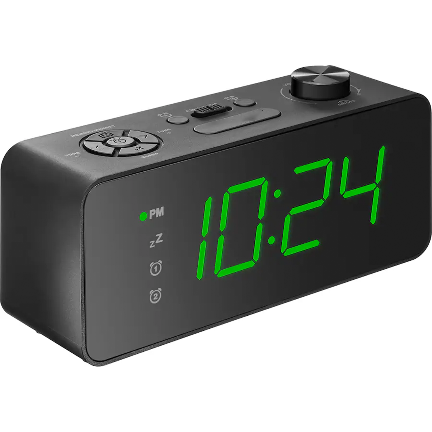 Am/Fm Radio Digital Wake Timepiece, Large Green Led Display Clock With Dual Independent Alarms, Four-Step Screen Dimming, Station Memory Presets And Backup Power Storage