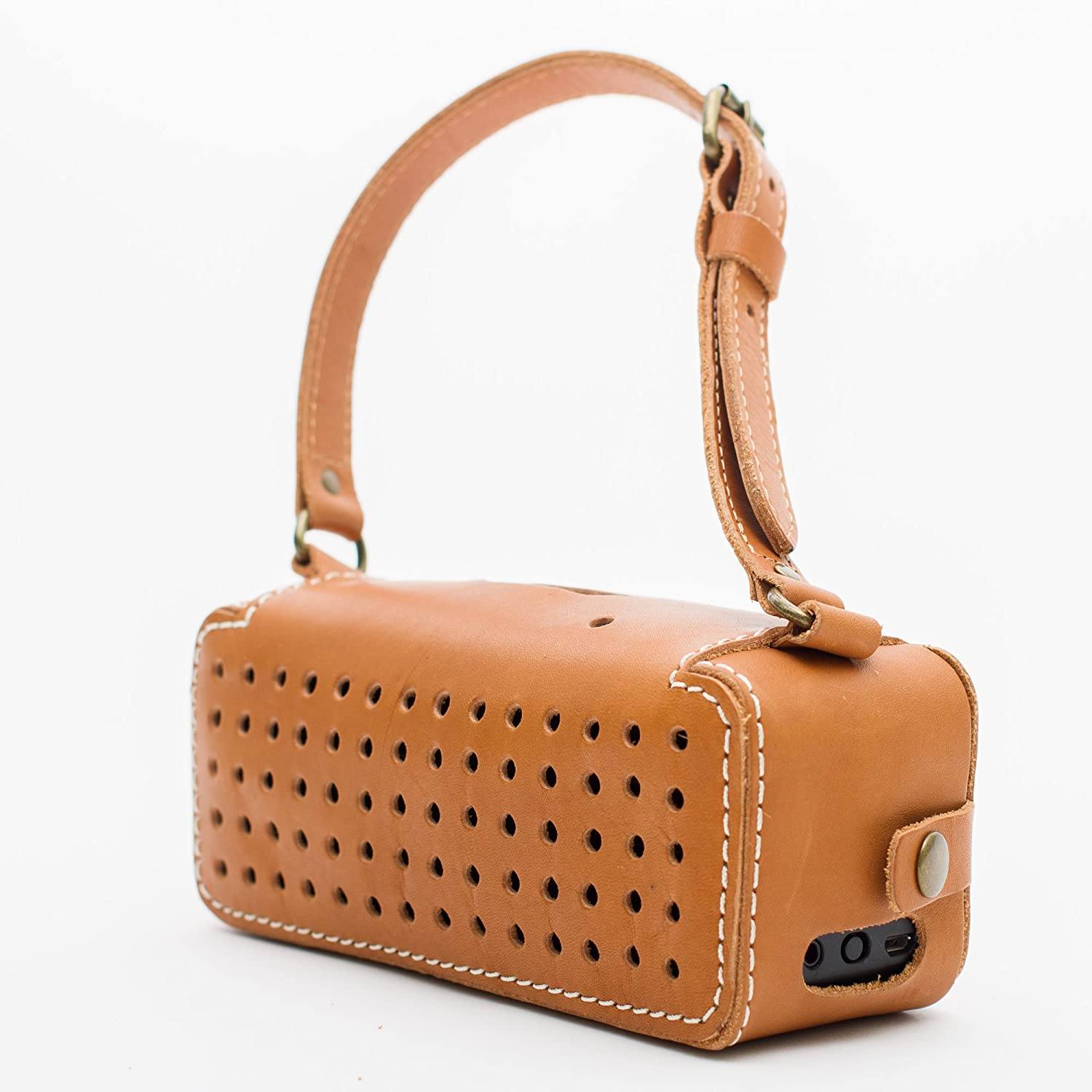 Vintage Style Perforated Leather Encased Bluetooth Portable Speaker With Detachable Carry Strap