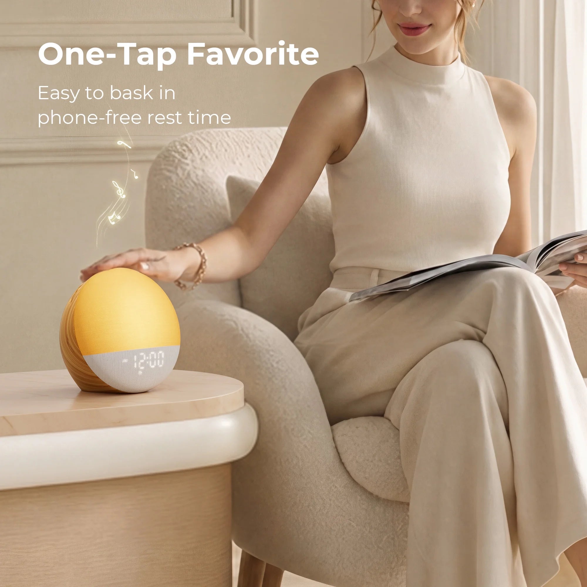 All-In-One Sunrise Wake Light Digital Timepiece, Integrated White Noise Sleep Sound Machine With Multi-Tone Library, Dimmable Ambient Lamp And One-Tap Quick Preset Mode