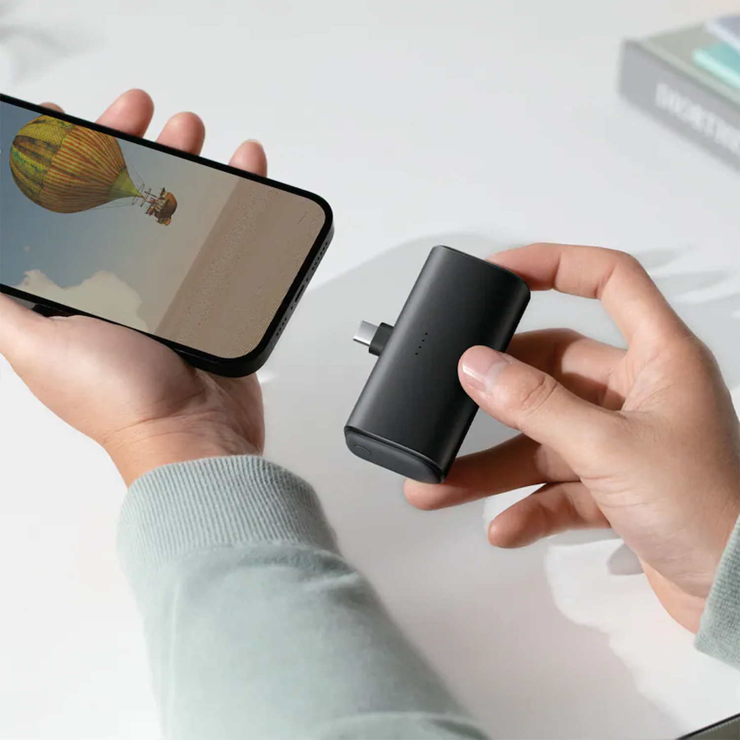 5000Mah Mini Pocket Power Pack, 22.5W Fast Charge Portable Battery With Retractable Rotatable USB-C Plug, Bidirectional Type-C Input And Output