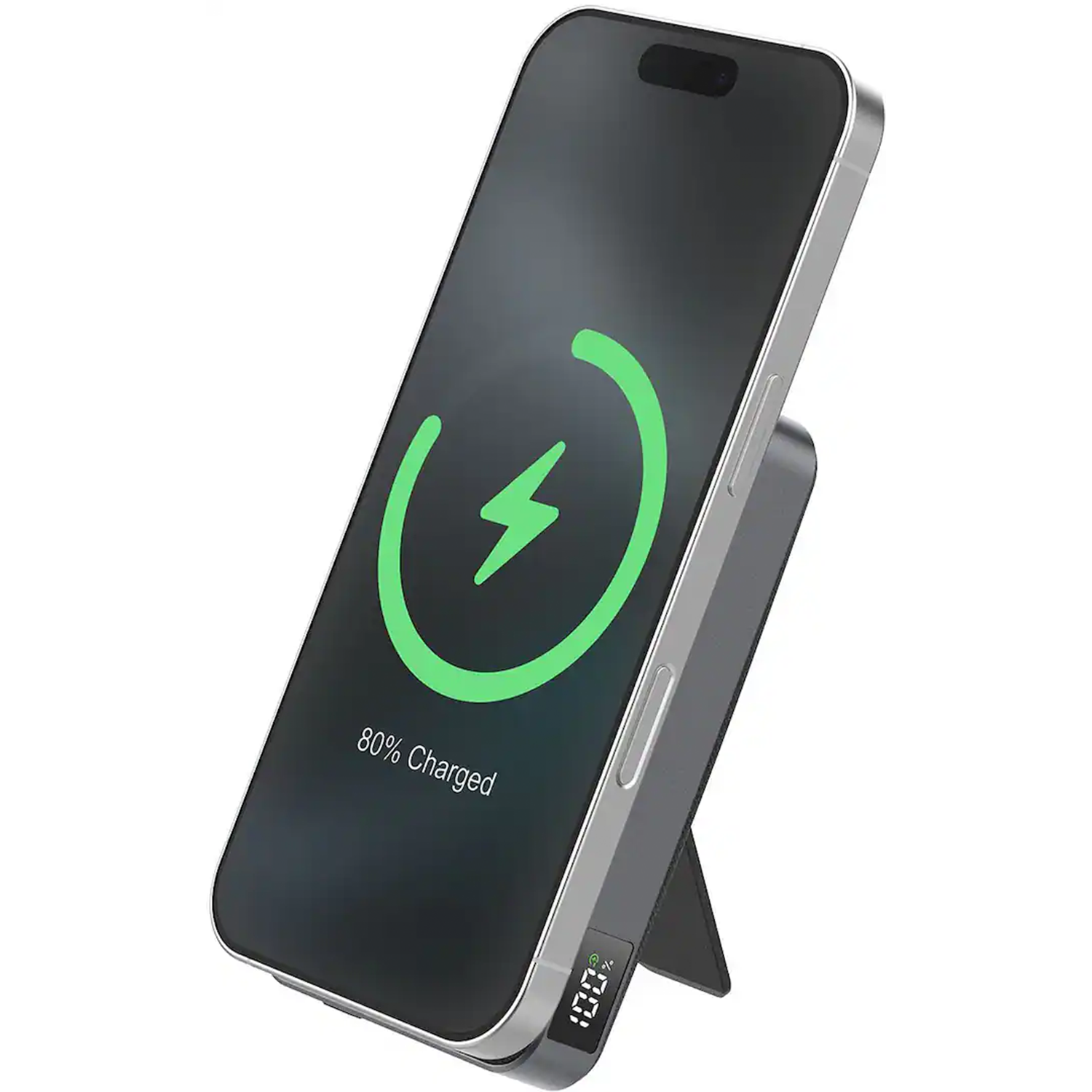 10000Mah Magnetic Wireless External Battery Pack, Fabric Wrapped Portable Charger With Foldable Adjustable Stand, Built-In Ac Plug And Digital Power Percentage Display