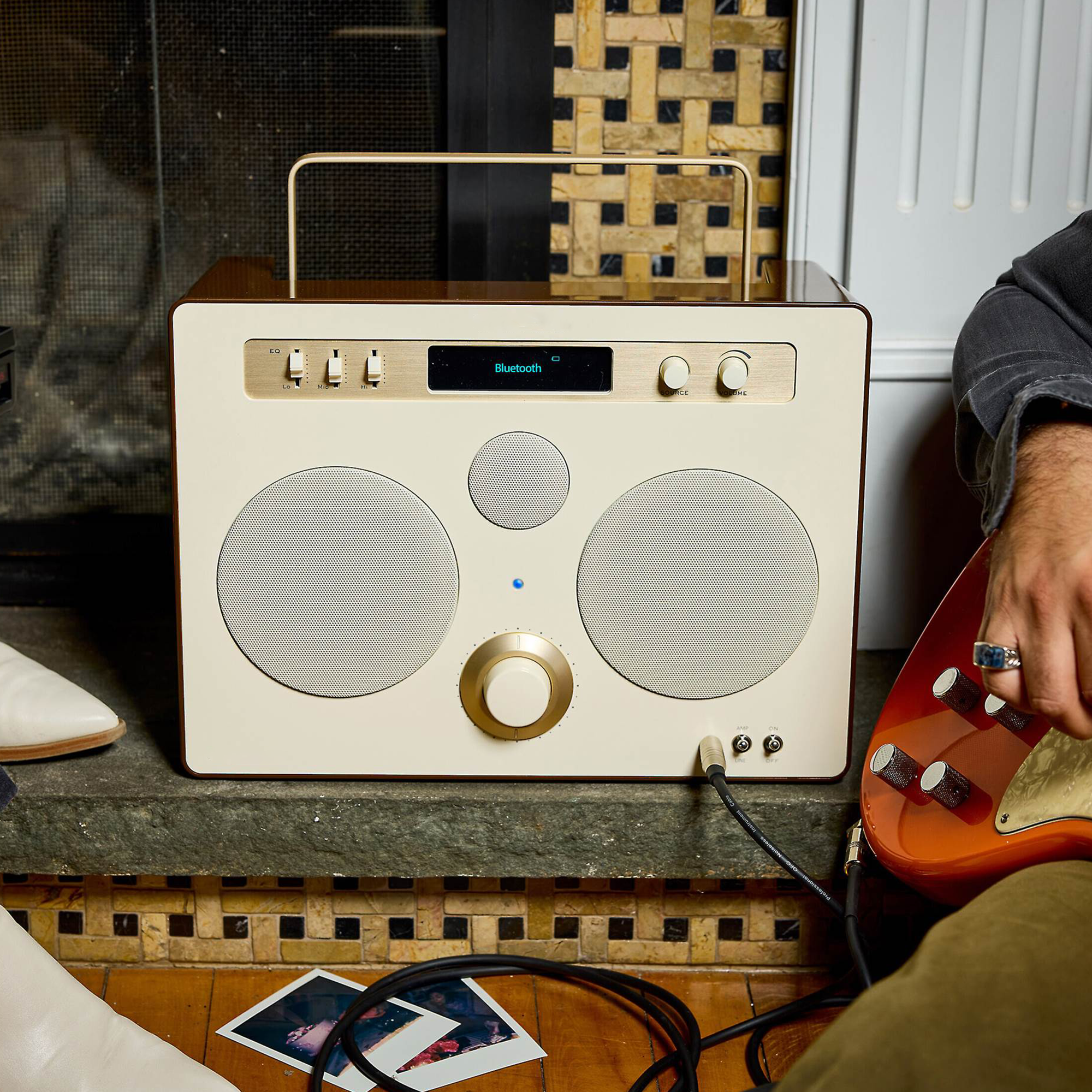 50W Three-Driver Portable Bluetooth Audio System With FM Radio Tuner, IPX4 Splash Resistant Multi-Input Music Player
