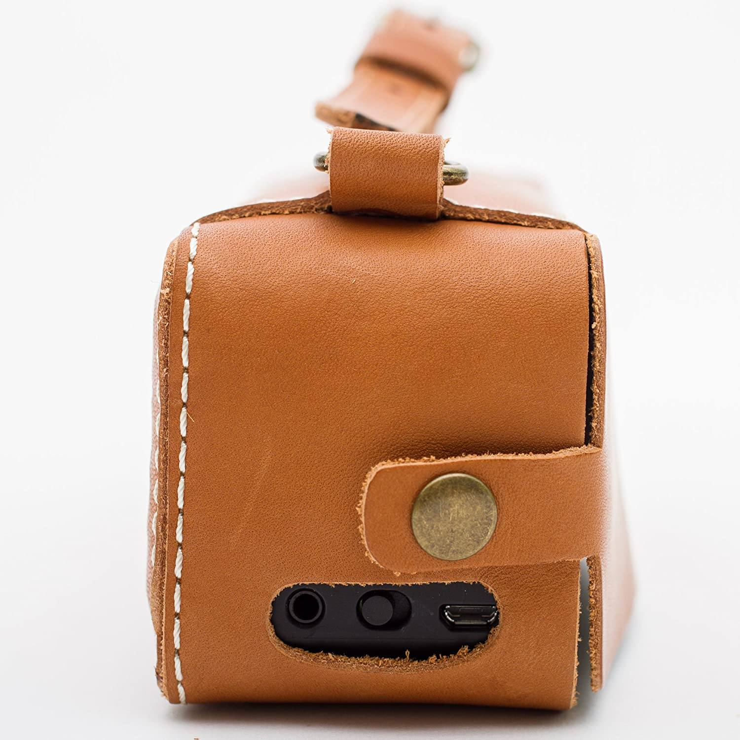Vintage Style Perforated Leather Encased Bluetooth Portable Speaker With Detachable Carry Strap