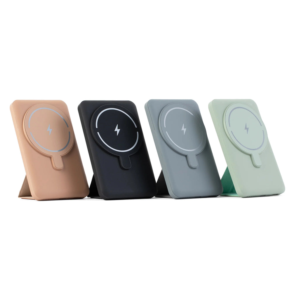 5000Mah Magnetic Wireless Portable Power Pack, Foldable Integrated Kickstand External Battery Pack With Dual Output Ports And Multi Pastel Color Options