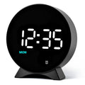 Round Compact Led Digital Bedside Timepiece, Triple Dimmable Display Clock With Dual Independent Wake Timers, Dual Power Supply And Memory Retention For Travel & Bedroom Use