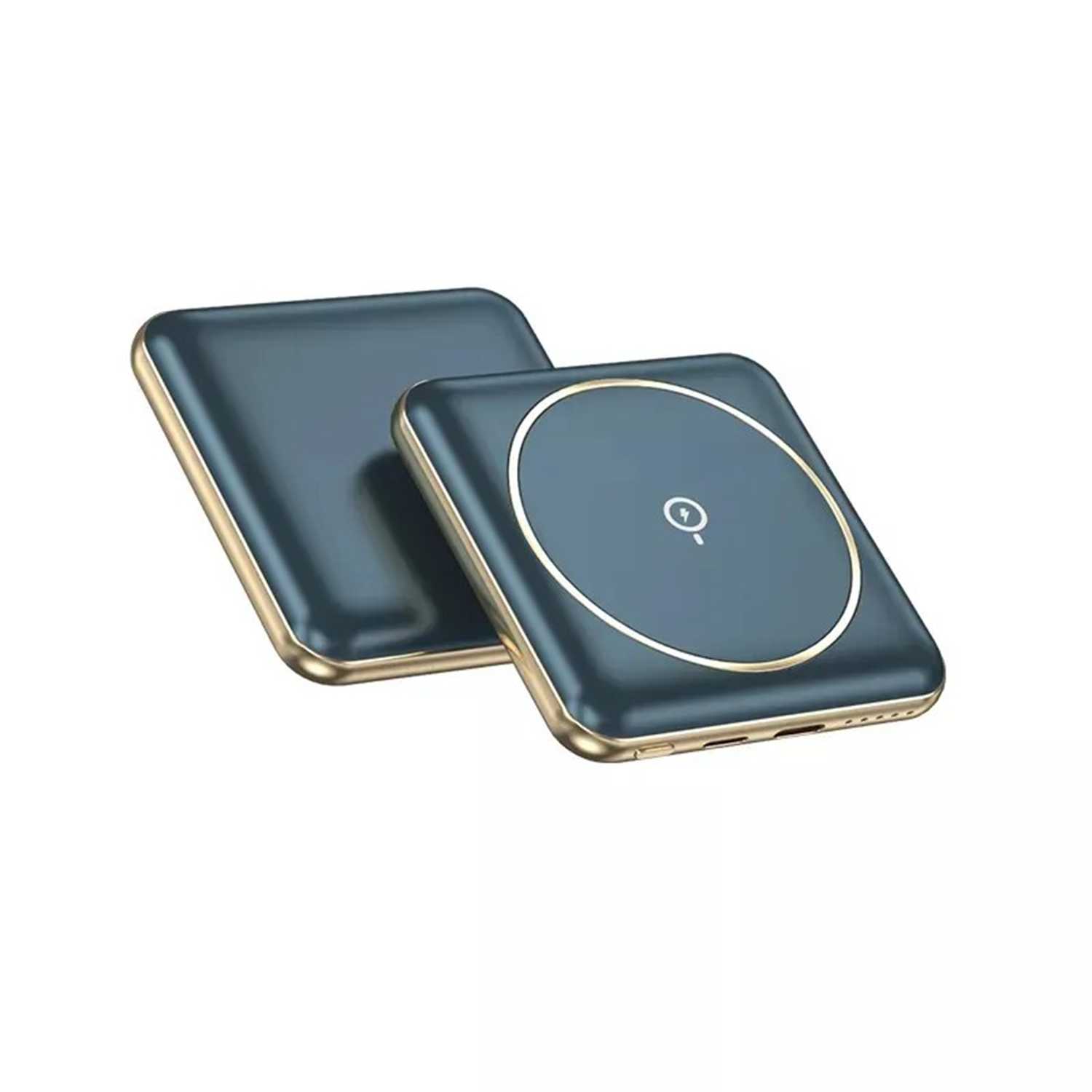 5000Mah Compact Magnetic Wireless Power Bank, Ultra-Thin Square Portable Charger With Gold Trim Frame, Multi Safety Circuit Protection And Visible Power Indicator Lights