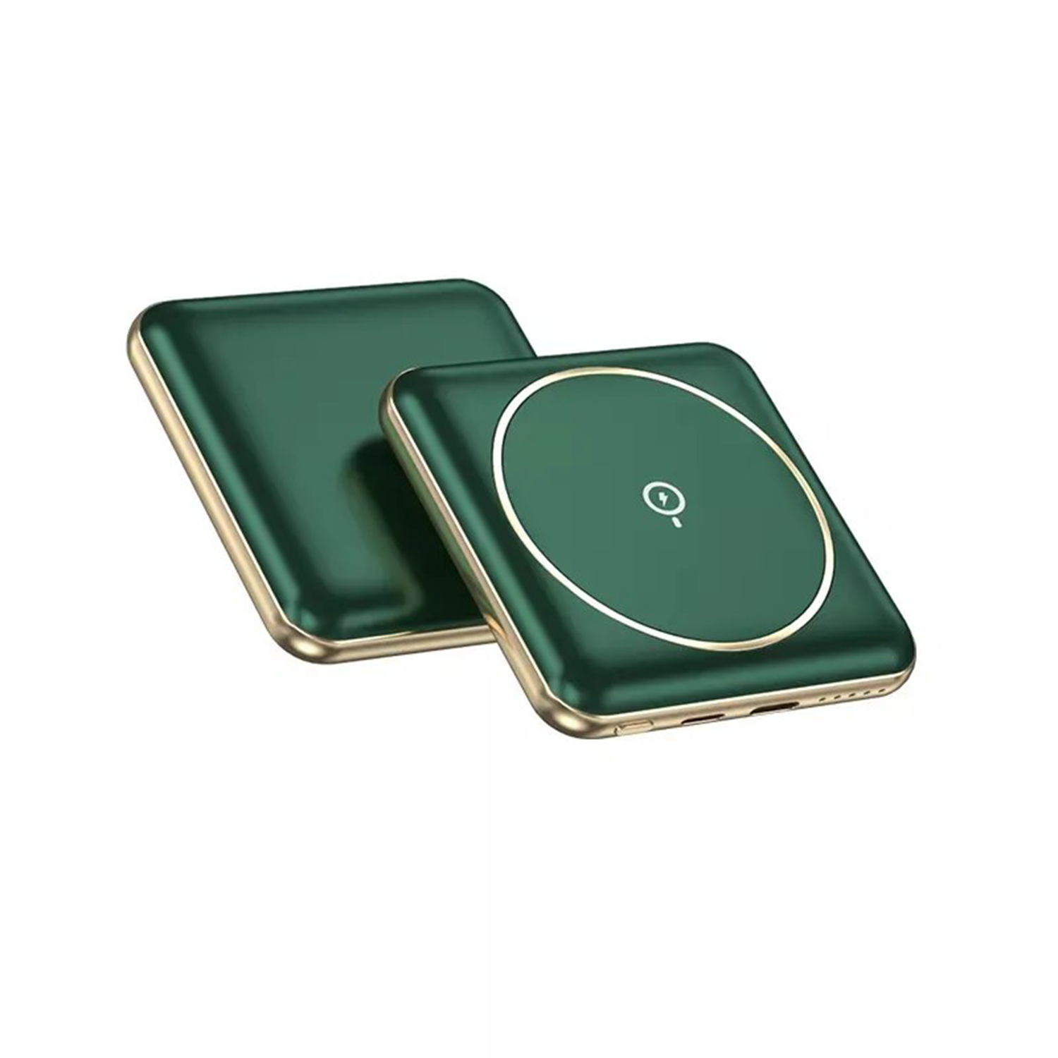 5000Mah Compact Magnetic Wireless Power Bank, Ultra-Thin Square Portable Charger With Gold Trim Frame, Multi Safety Circuit Protection And Visible Power Indicator Lights