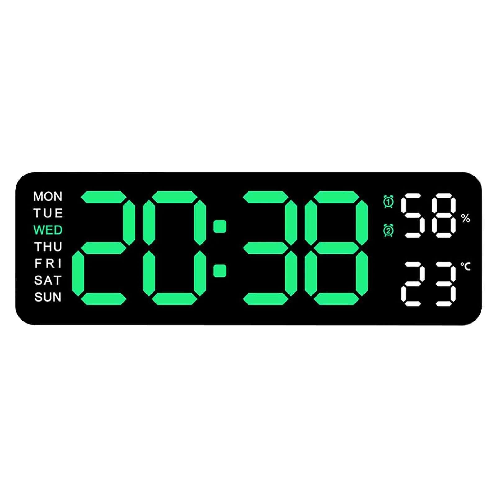 Wide Screen Multi-Function Led Digital Timepiece, Silent Dual-Alarm Desk & Wall Clock With Week Indicator, Indoor Thermometer And Humidity Meter