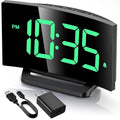 Curved Wide View Led Digital Wake Clock, Large Digit Adjustable Brightness Desk Timepiece With Full Power Supply Kit, Snooze Mode And Dual Time Format