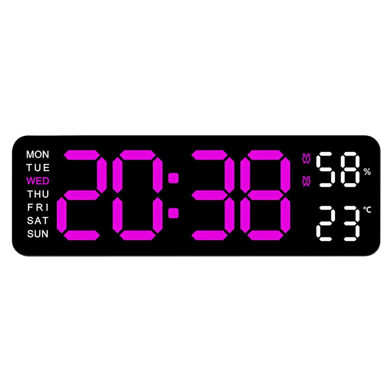 Wide Screen Multi-Function Led Digital Timepiece, Silent Dual-Alarm Desk & Wall Clock With Week Indicator, Indoor Thermometer And Humidity Meter