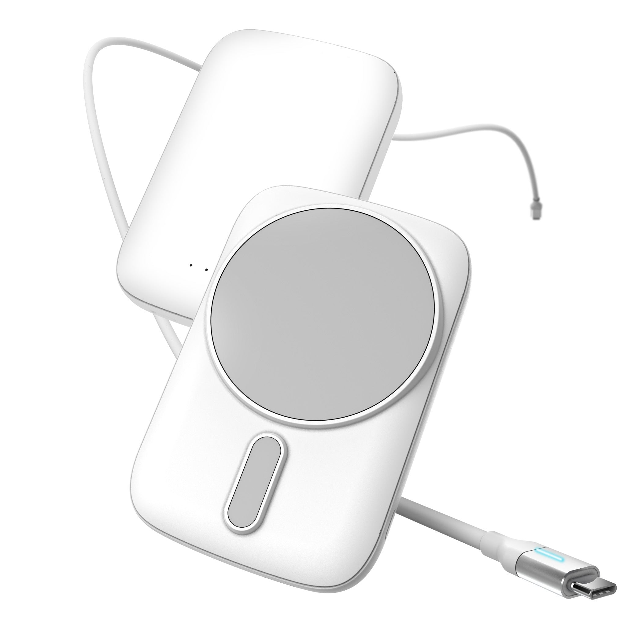 5000Mah Magnetic Inductive Portable Power Bank, Compact Card-Sized Wireless External Battery Pack With Matching 3Ft Type-C Charging Cord And Led Energy Level Indicators