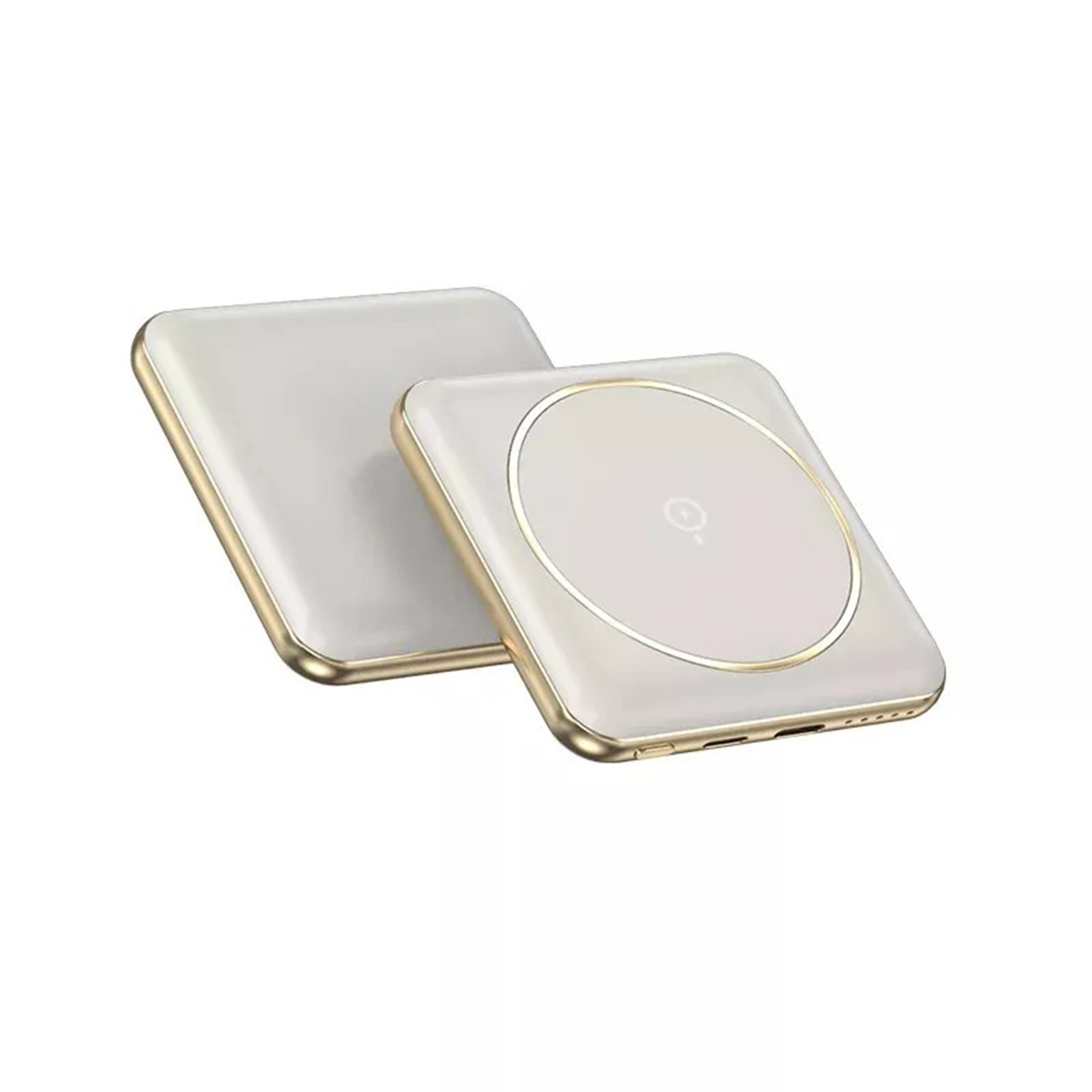 5000Mah Compact Magnetic Wireless Power Bank, Ultra-Thin Square Portable Charger With Gold Trim Frame, Multi Safety Circuit Protection And Visible Power Indicator Lights