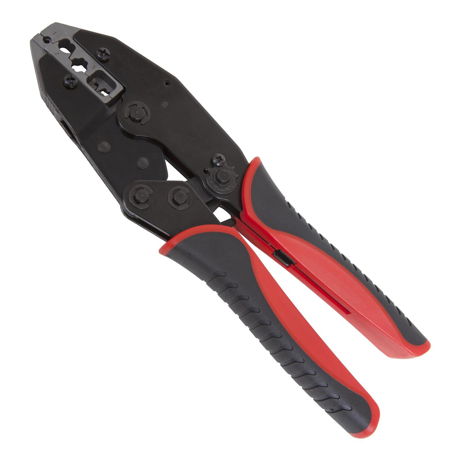 Ratcheting Wire Terminal Crimping Pliers, Adjustable Compression Crimper Tool With Multi-Groove Hardened Steel Jaws And Dual-Texture Anti-Slip Grips