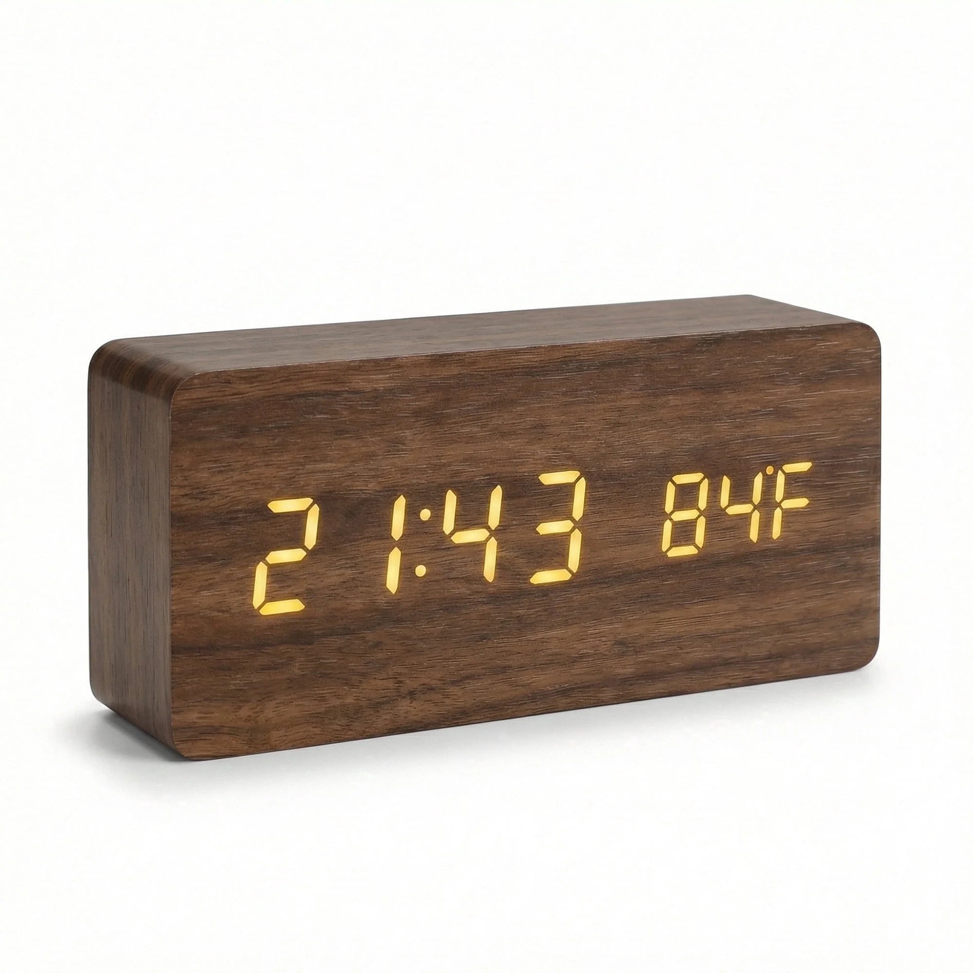 Multi-Function Rectangular Digital Desk Timepiece, Dual Power Supply Led Display Clock With Dimmable Screen, Temperature Readout And Triple Independent Wake Timers