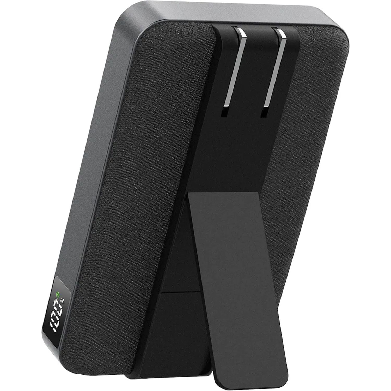10000Mah Magnetic Wireless External Battery Pack, Fabric Wrapped Portable Charger With Foldable Adjustable Stand, Built-In Ac Plug And Digital Power Percentage Display